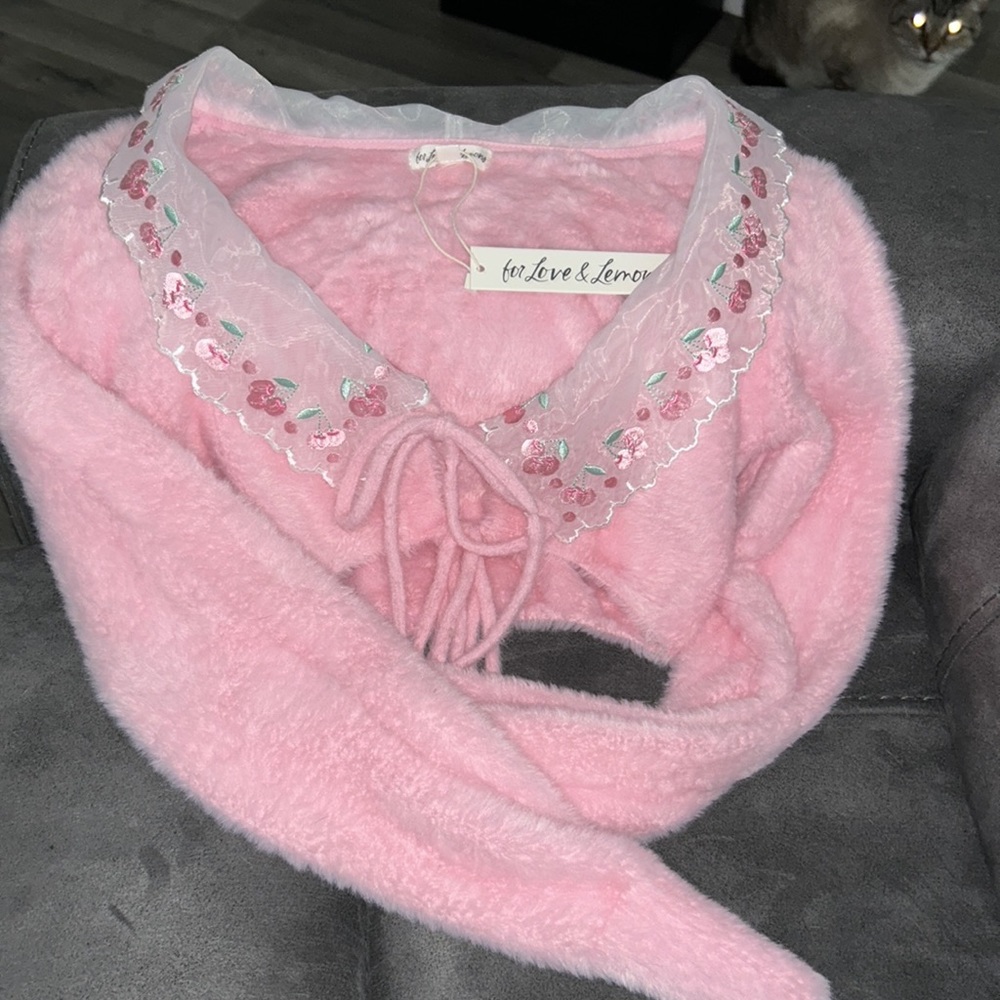 NWT. For Love and Lemons Cherries Crop Sweater. Size Small. - Picture 2 of 3